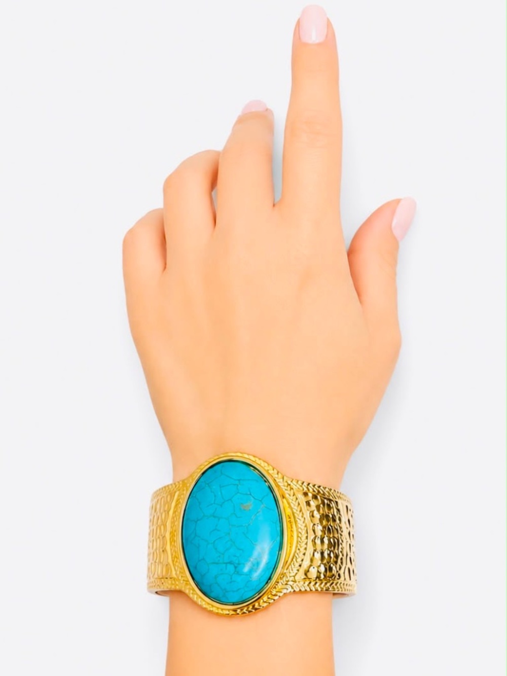 Gold Tone Turquoise Cuff Bracelet Wide Statement Bangle Boho Western Jewelry
